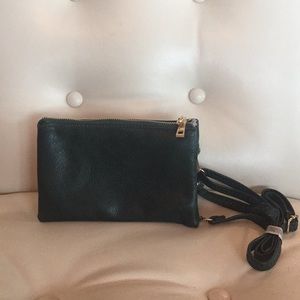Small forest green vegan leather crossbody purse